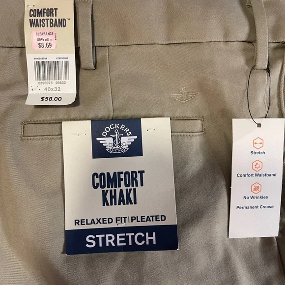 Dockers Comfort Khaki Men’s Comfort Waistband Relaxed Fit Pleated Pants 40X32 - Picture 8 of 14